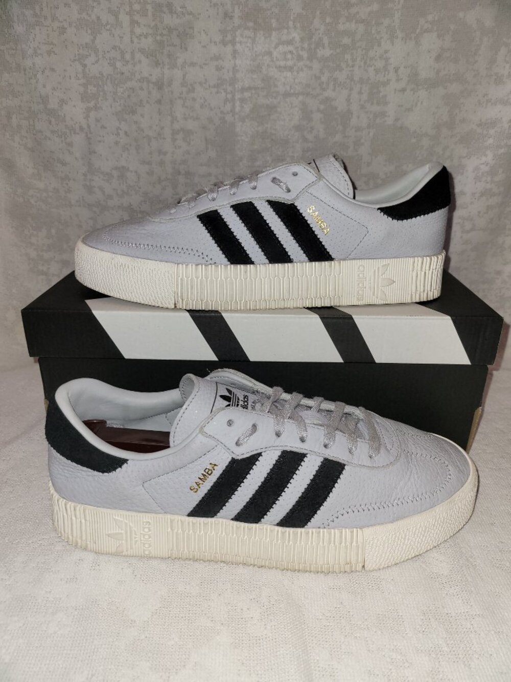 Adidas Womens Sambarose Platform Shoes Gray CG6106 Leather Lace Up Size 9.5